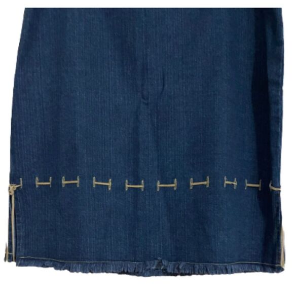 CLIO WOMEN’s FRINGE DENIM w/ SIDE SLITS & FRAYED HEM COTTON COWGIRL SKIRT Size-8 - Picture 2 of 6
